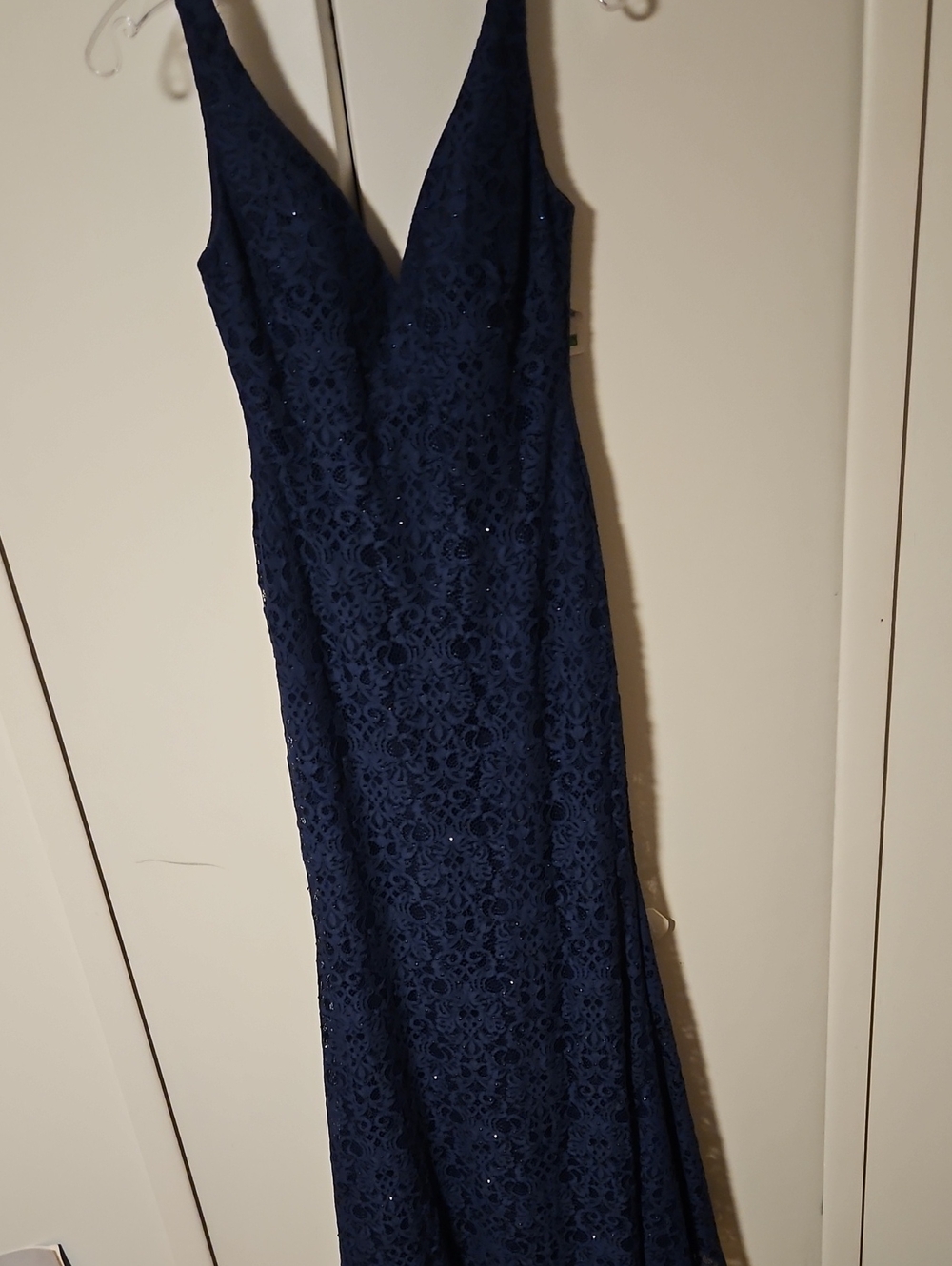 Alyce Paris Navy Lace V-Neck Prom Gown